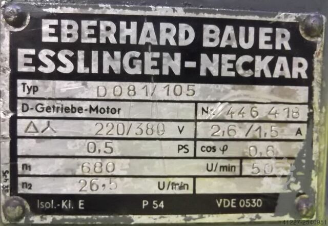 Gear motor 0.37 kW 26.5 rpm Bauer D081/105