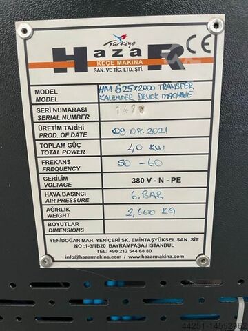 Transferdrucker Großformatdrucker Hazar Makina HM625 Kalenderdrucker