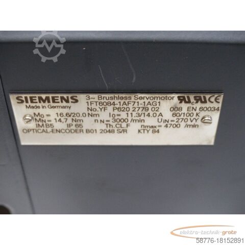 Siemens motor Siemens 1FT6084-1AF71-1AG1 Servomotor generalüberholt mit 12 Monaten Gewährleistung!