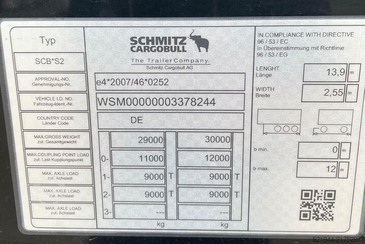 Open semitrailer with tarp Schmitz Cargobull SCB S2 SCS 18/1-13.62 Curtainsider