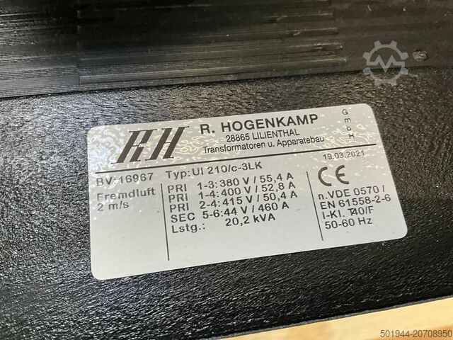 Transformator 380V (55A) – 44V (460A) R.Hogenkamp UI 210/c-3LK