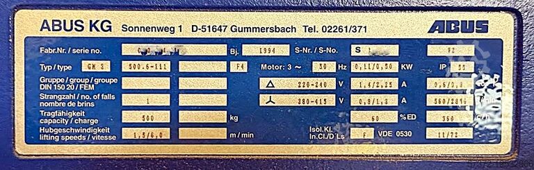 Crane Abus GM3 500.6