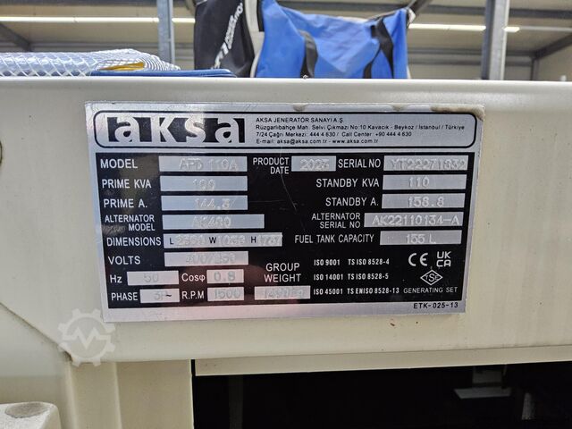 Generator AKSA APD110A | 110 kVA Diesel Notstrom aggregat | Schallgedämmt | Neu 2024