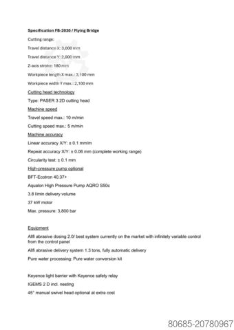 Wasserstrahlschneidanlage Dardi International /  FB-2030 Neu FB-2030 ESA / IGEMS/KEYENCE/Allfi