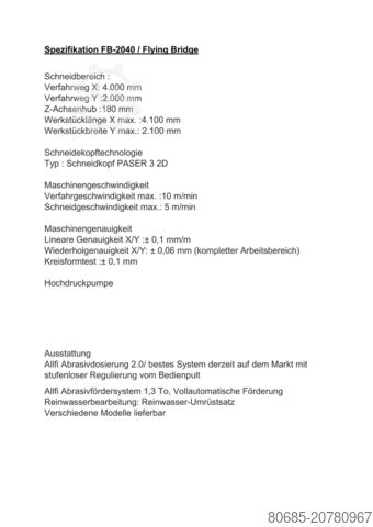 Wasserstrahlschneidmaschine Dardi International /  FB-2040 Neu FB-2040 ESA / IGEMS/KEYENCE/Allfi