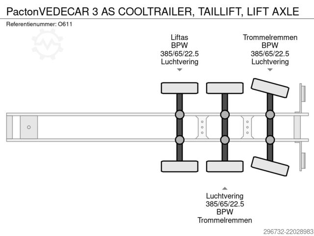 Refrigerated/frozen transport Pacton VEDECAR 3 AS COOLTRAILER, TAILLIFT, LIFT AXLE