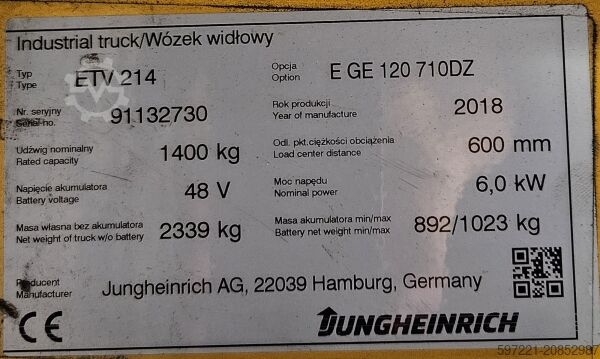 Schubmaststapler Jungheinrich ETV 214i - 710DZ (Lithium)