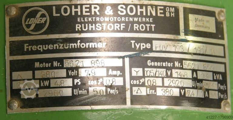 Frequenzumformer 105/140 V 290/390 Hz 3,4 kVA Loher FUV 193/191/14