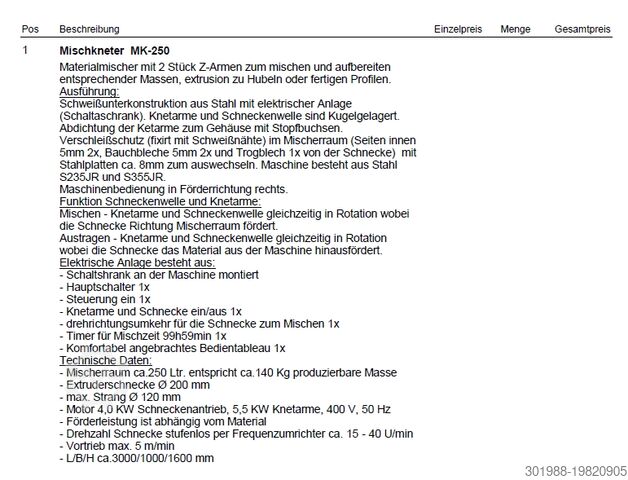 Mixing kneader ANTHRATEC MK-250s