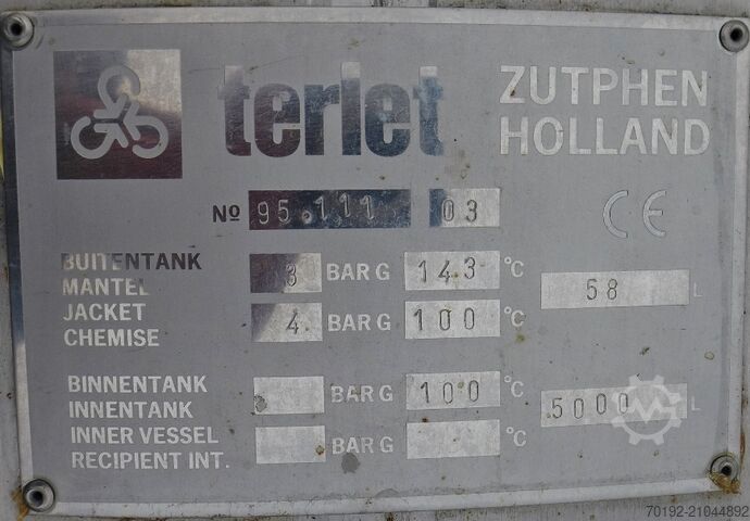 5000 Liter heiz-/kühlbarer Behälter aus V4A mit Rührwerksflansch terlet 8951