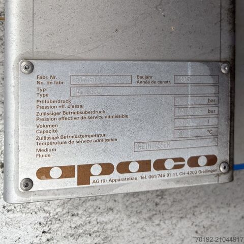 6,350-liter vertical storage tank made of V2A stainless steel apaco B0106