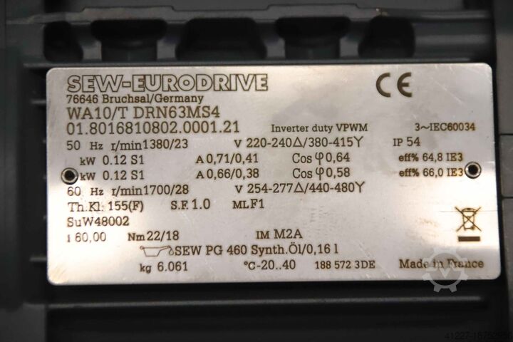 Gear motor 0.12 kW 23 rpm SEW-Eurodrive WA10/T DRN63MS4