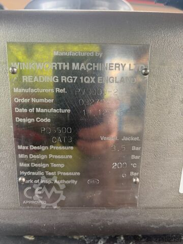 Gebrauchter Winkworth PV3000 3.000 Liter Edelstahl-Prozessbehälter WINKWORTH PV3000