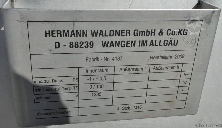 1235 liter pressure tank made of V2A  