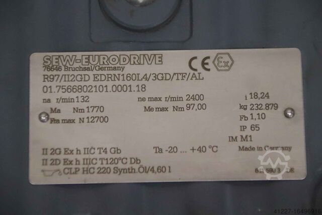 Gear motor 15 kW 81 rpm SEW-Eurodrive R97/II2GD EDRN160L4/3GD/TZF/AL