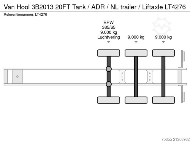 Container transport Van Hool 3B2013 20FT Tank / ADR / NL trailer / Liftaxle