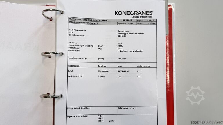 Overhead Crane 23,094 mm / 5 ton / 2024 Konecranes Overhead crane