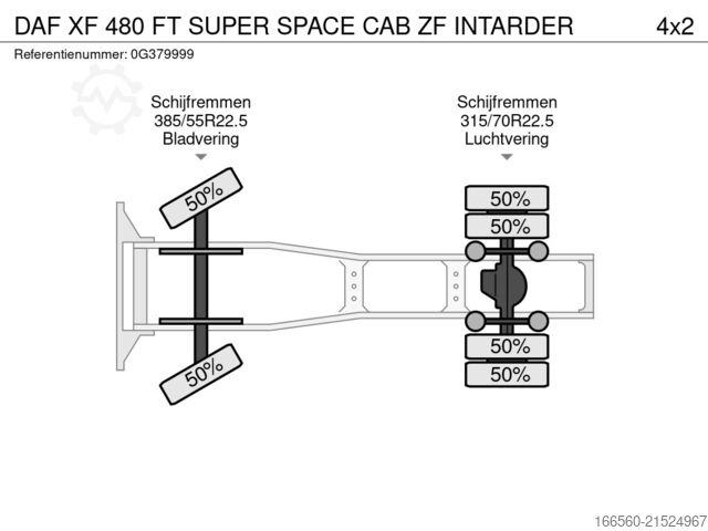 Standard tractor DAF XF 480 FT SUPER SPACE CAB ZF INTARDER