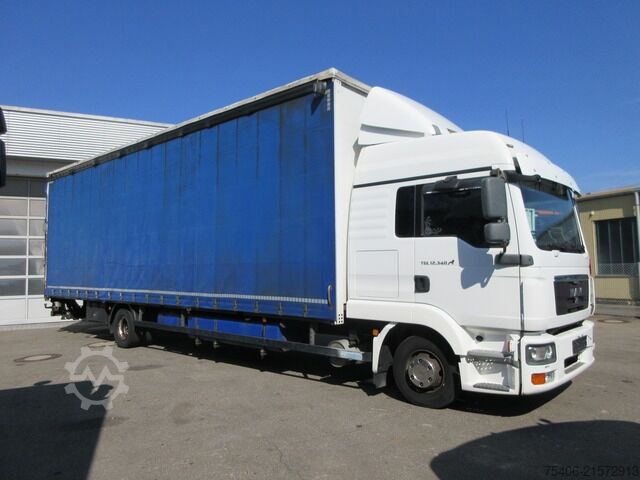 LKW mit Pritsche & Plane man TGL 12.250 Pritsche L 9,50 m, H 3,00 Edscha, LBW