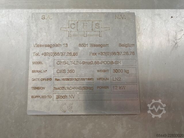 Stickstofftunnel Model CES-LT-LIN-9x0.66 CES stikstofvriezer Model CES-LT-LIN-9x0.66