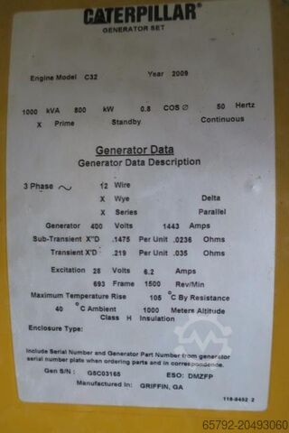 2009 Caterpillar C32 - 1000/1100 KVA Caterpillar C32