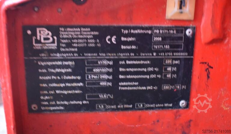 Scissor lift PB Lifttechnik S171-16E