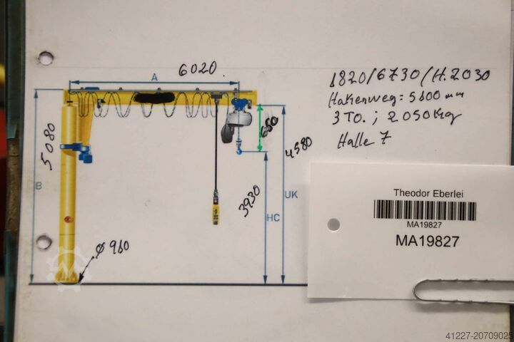 Säulenschwenkkran Ausleger 6 m /3000 kg VETTER TS30-6,0