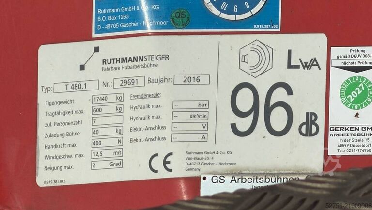 Truck aerial platform Ruthmann T480.1