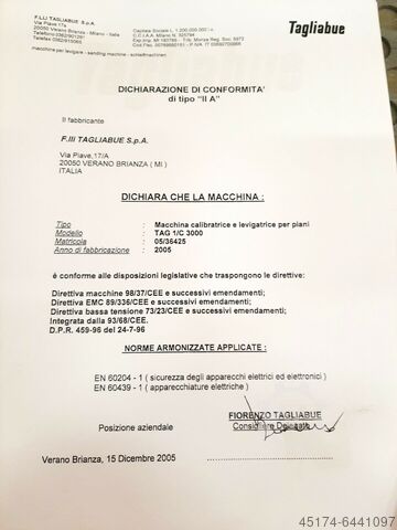 Automatische Breitbandschleifmaschine TAGLIABUE - COSTA LEVIGATRICI TAG 1/C 3000