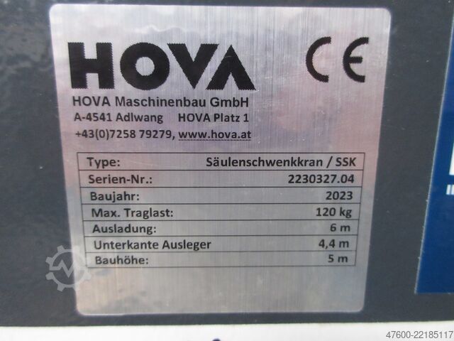 Pillar jib crane slewing crane chain hoist HOVA Kran Drehkran Hallenkran 120KG ALU Ausleger L 6m 500KG Kettenzug