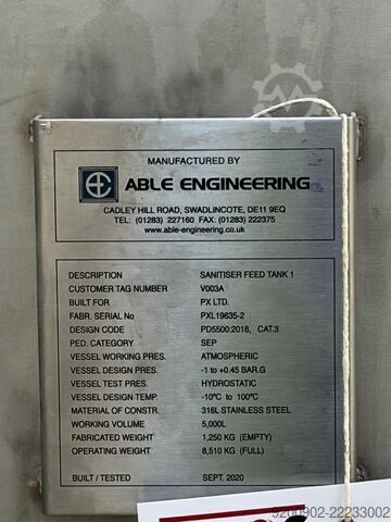 5000L Stainless Steel Mixing Tank Able Engineering 