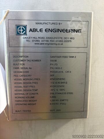 5000L Stainless Steel Mixing Tank Able Engineering 