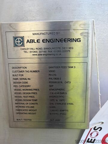 5000L Stainless Steel Mixing Tank Able Engineering 