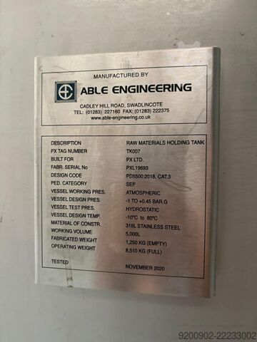 5000L Stainless Steel Mixing Tank Able Engineering 