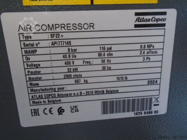 Screw compressor Atlas Copco sf22+ Scroll + CD45+ droger set