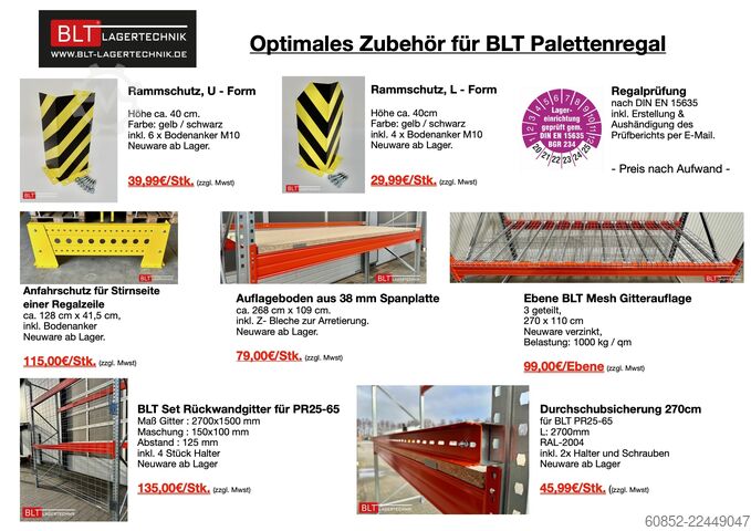 Heavy-duty shelf ca. 14 lfm. Palettenregale H: 550cm Fachlast: 3000 kg , 60 Palettenplätze