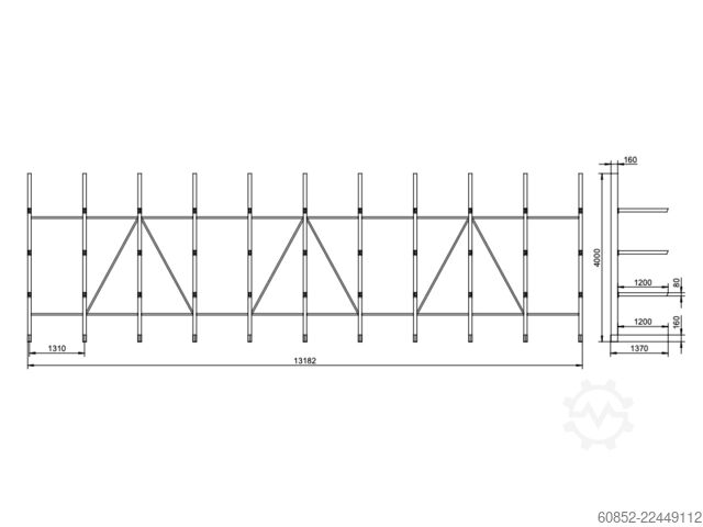 Langgutregal Kragarmregal ca. 13,2 lfm. Kragarmregal | Höhe 4,0 m 120 cm Arme | 500 kg pro Arm Langgutrega