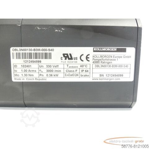 Control unit Kollmorgen DBL3N00130-B3M-000-S40 Servomotor SN:1212454899
