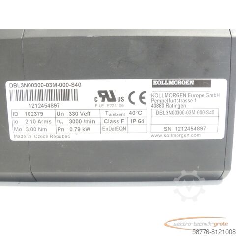 Control unit Kollmorgen DBL3N00300-03M-000-S40 Servomotor SN:1212454897