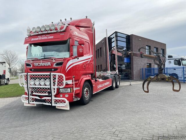 Log transporter Scania R730 Woodtransport / 6x4 / Hiab Crane / Retarde...
