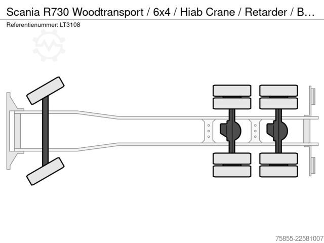 Log transporter Scania R730 Woodtransport / 6x4 / Hiab Crane / Retarde...