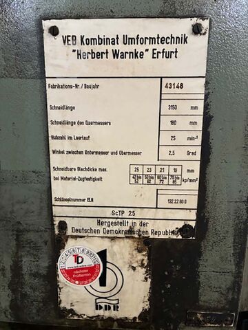 Plate Shear WMW Herbert Warnke ScTP 25