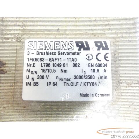 Steuerung Siemens 1FK6083-6AF71-1TA0 Servomotor SN: EL796104901002