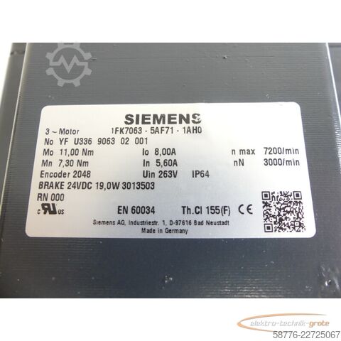 Steuerung Siemens 1FK7063-5AF71-1AH0 SN: YFU336906302001 gen. mit 12 Mon. Gewährleistung