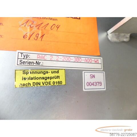 Komponente Indramat RAC 2.2-200 - 380-A00-W1 AC - Mainspindle Drive SN:004379