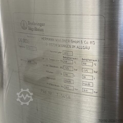 170-liter mobile pharmaceutical pressure vessel made of V4A with magnetic agitator Waldner K0170
