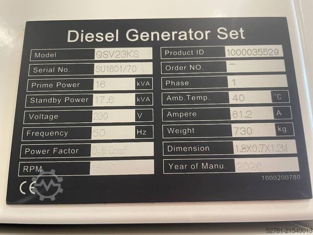 Aggregat Kubota V2403-M-DI-BG - 25kVA Generator - DPX-20031