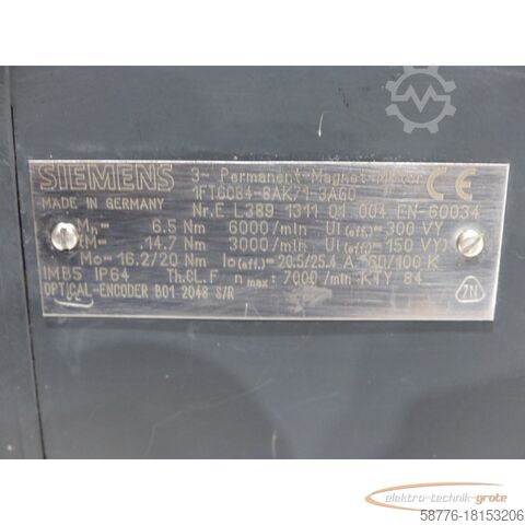 Siemens motor Siemens 1FT6084-8AK71-3AG0 3~ Permanent-Magnet-Motor EN 60034