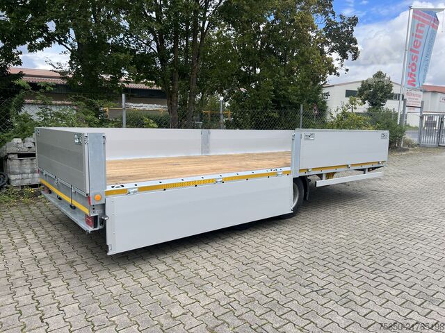 Open trailer Möslein THT 11- G 6,2  Tandem Pritsche- Tieflader mit Rungentaschen