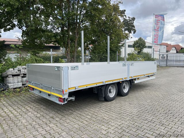 Open trailer Möslein THT 11- G 6,2  Tandem Pritsche- Tieflader mit Rungentaschen